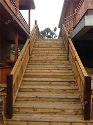 定制户外实木楼梯 庭院防腐木踏步 景观地板 现场制作