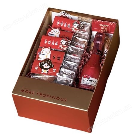 2023年新年礼盒圣诞节伴手礼盒手提中国红色硬卡纸彩盒礼品包装盒