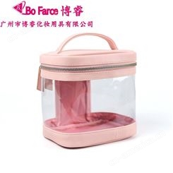 新款韩版PVC透明防水化妆包撞色印花旅行洗漱包大容量手提化妆箱