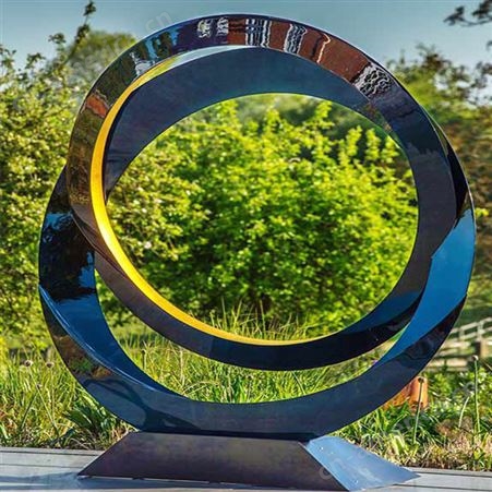 不锈钢雕塑定制大型园林景观鹿圆环校园镜面月亮金属户外造型摆件