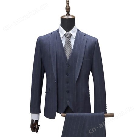 新款男士西装套装 商务条纹修身西服三件套可加工贴牌定制