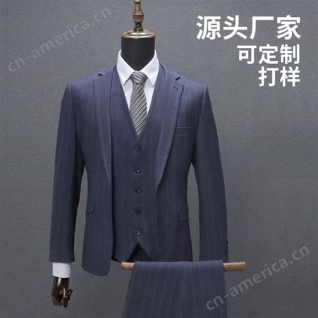 新款男士西装套装 商务条纹修身西服三件套可加工贴牌定制
