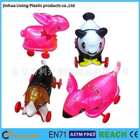 新款儿童充气卡通加厚PVC手拉玩具动物拉车拉线玩具32款可载物