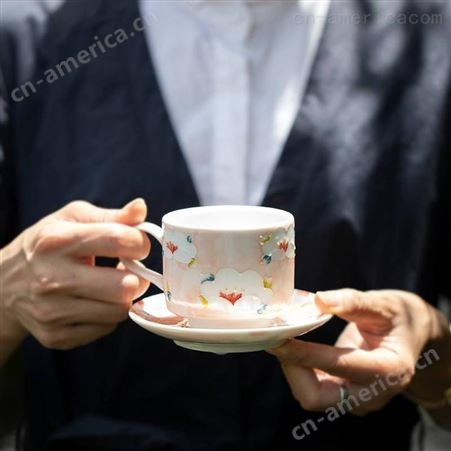 文艺创意陶瓷 骨瓷咖啡杯 办公室咖啡早餐带手柄水杯 ins风咖啡用品